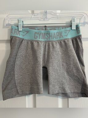 Gymshark Gray Athletic Shorts with Aqua Logo Waistband